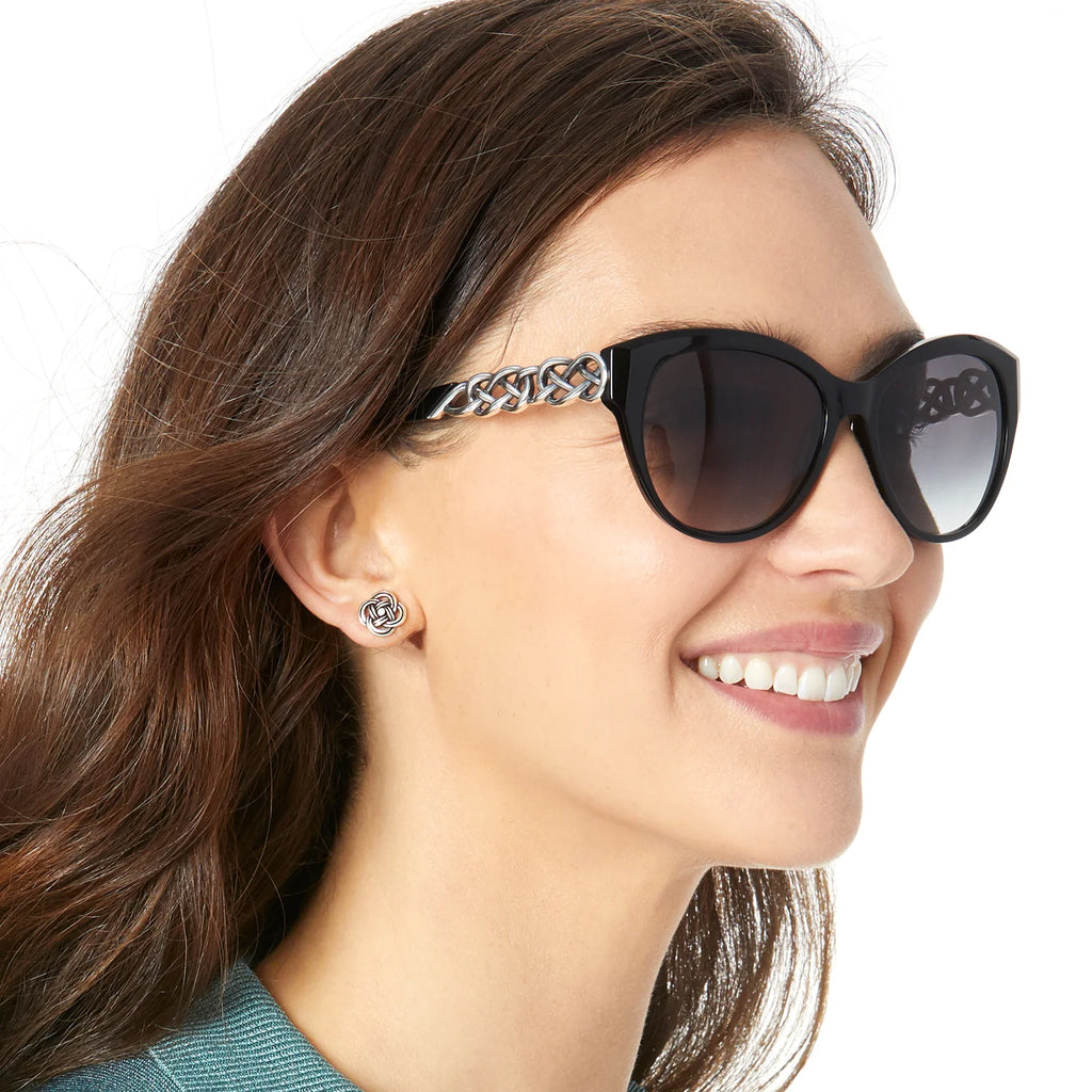 Model wearing black Brighton Interlok Braid sunglasses