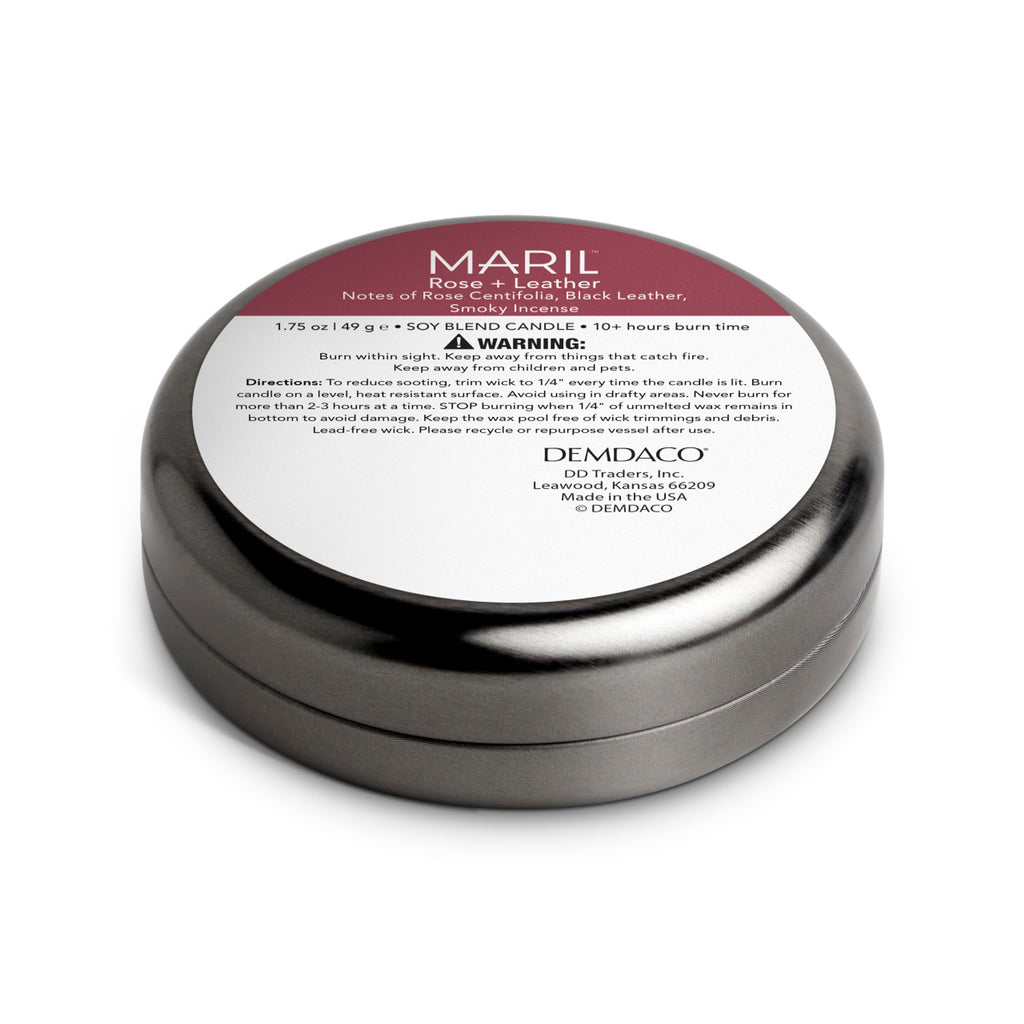 Demdaco MARIL Rose + Leather 1.75 oz Demi Travel Candle
