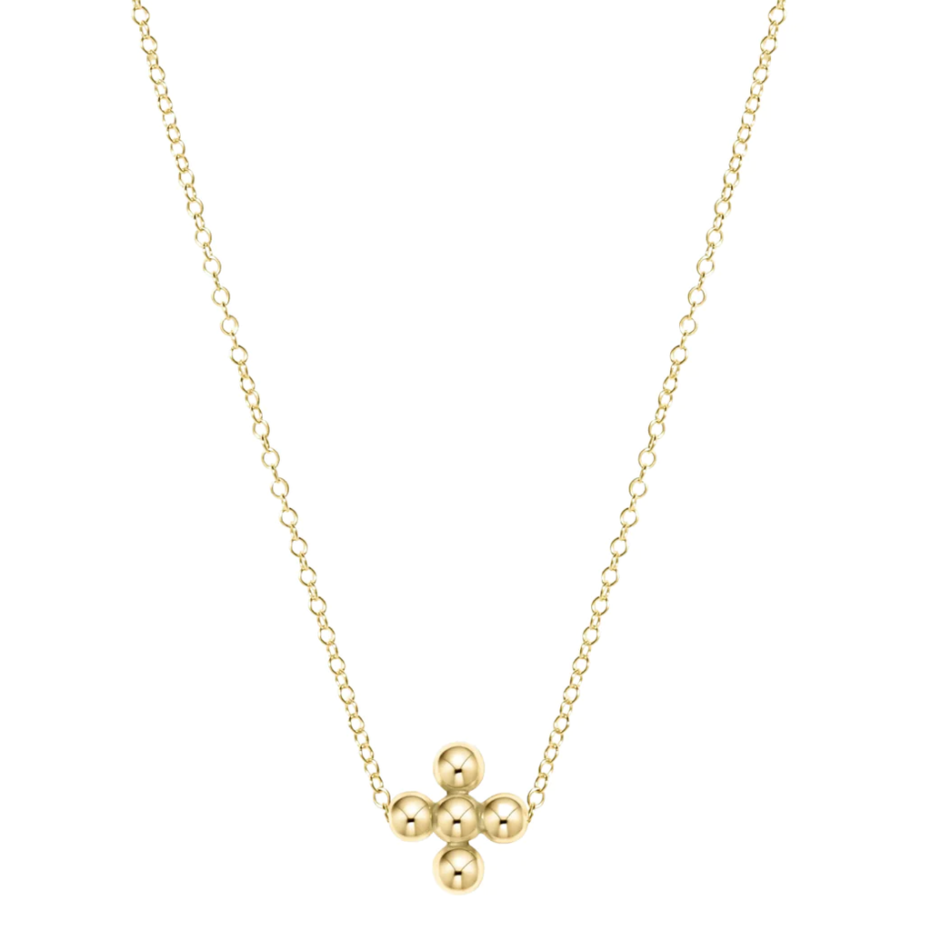 eNewton Design 16" Necklace Gold - Classic Beaded Signature Cross Gold - 4mm Bead Gold