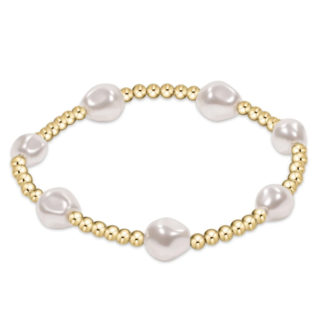 eNewton Design Admire Gold 3mm Bead Bracelet - Pearl