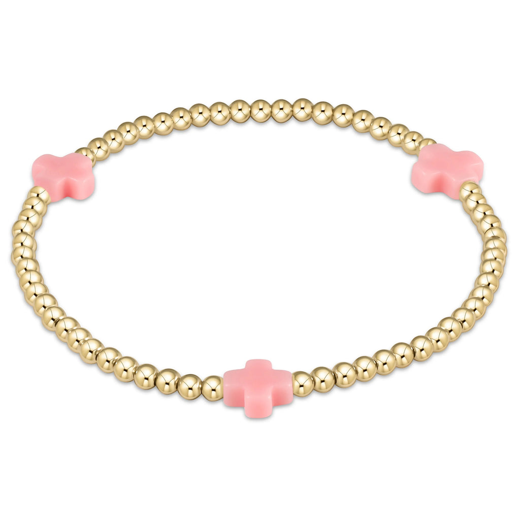 eNewton Design Signature Cross Gold Pattern 3mm Bead Bracelet Pink