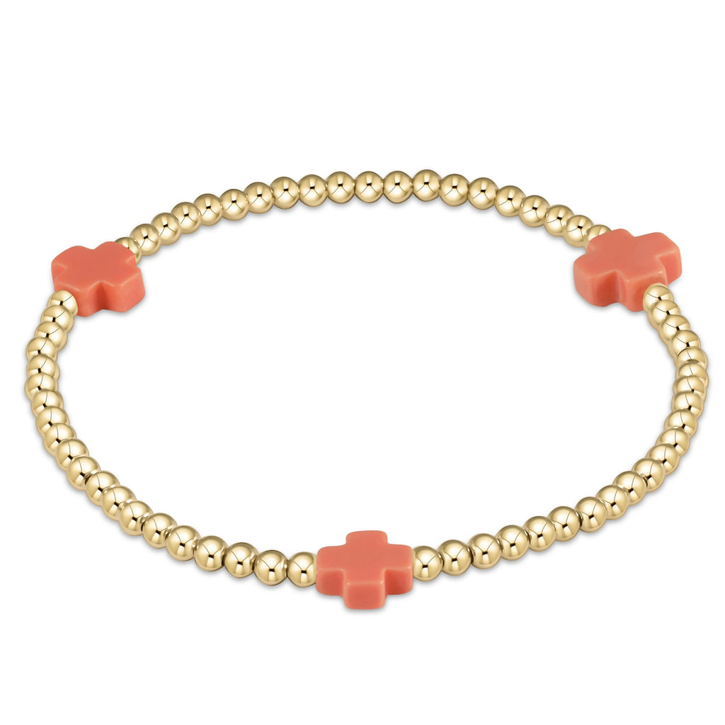eNewton Design Signature Cross Gold Pattern 3mm Bead Bracelet Coral