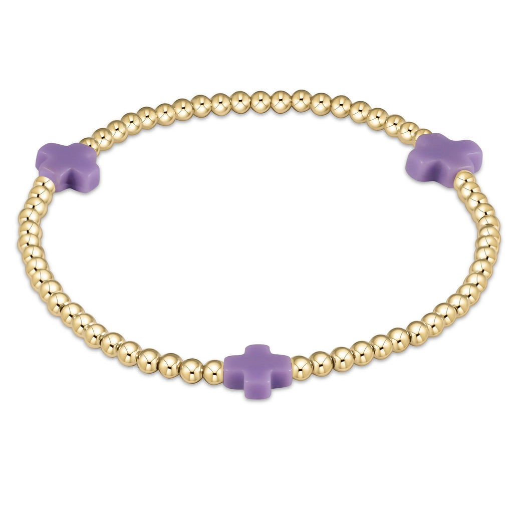 eNewton Design Signature Cross Gold Pattern 3mm Bead Bracelet Purple