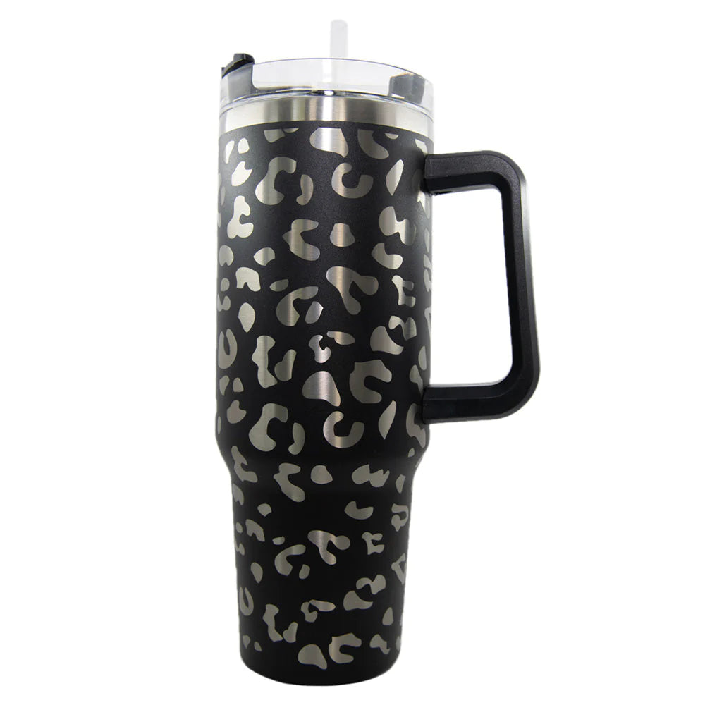 Katydid Black METALLIC Leopard Tumbler Cup with Handle