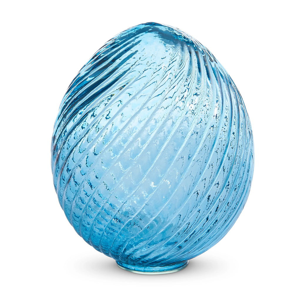 6.75" Blue Swirl Patterned Glass Egg