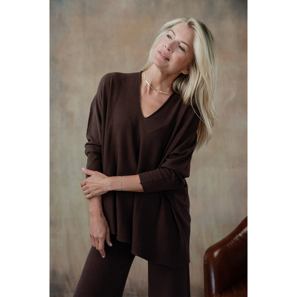 Cobblestone Living Claudia V-Neck Sweater in Espresso