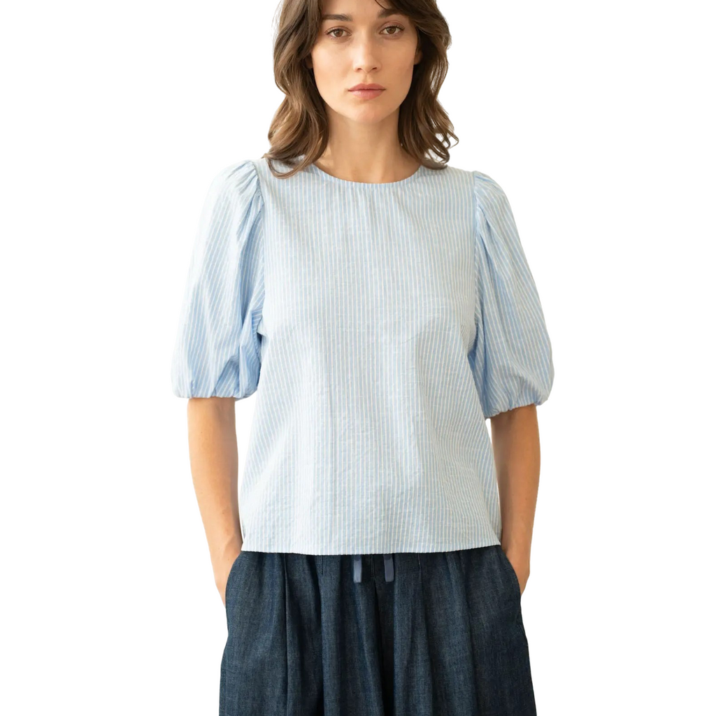 Elle Grey Remi Stripped Blouse in Light Blue