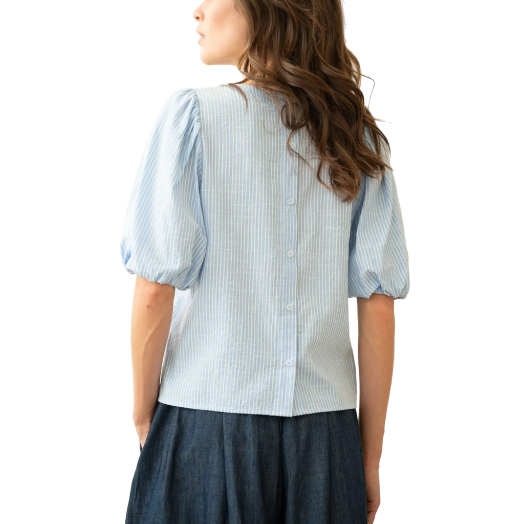 Elle Grey Remi Stripped Blouse in Light Blue