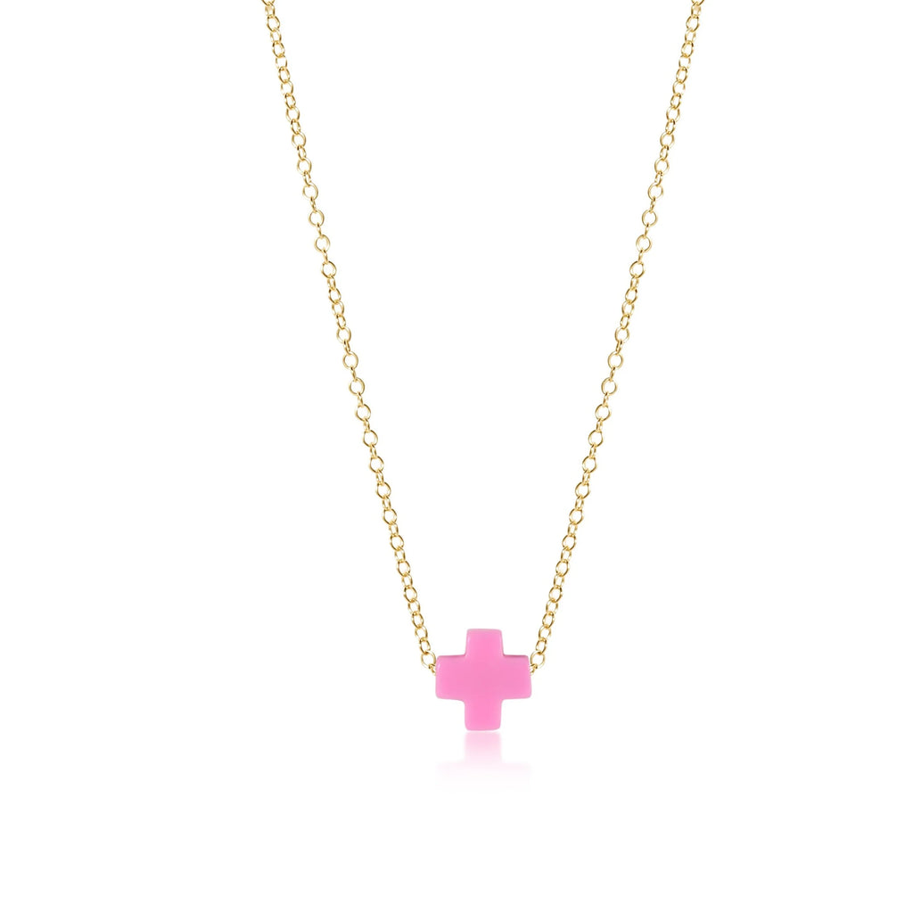 eNewton Design 16" Necklace Gold - Signature Cross Bright Pink