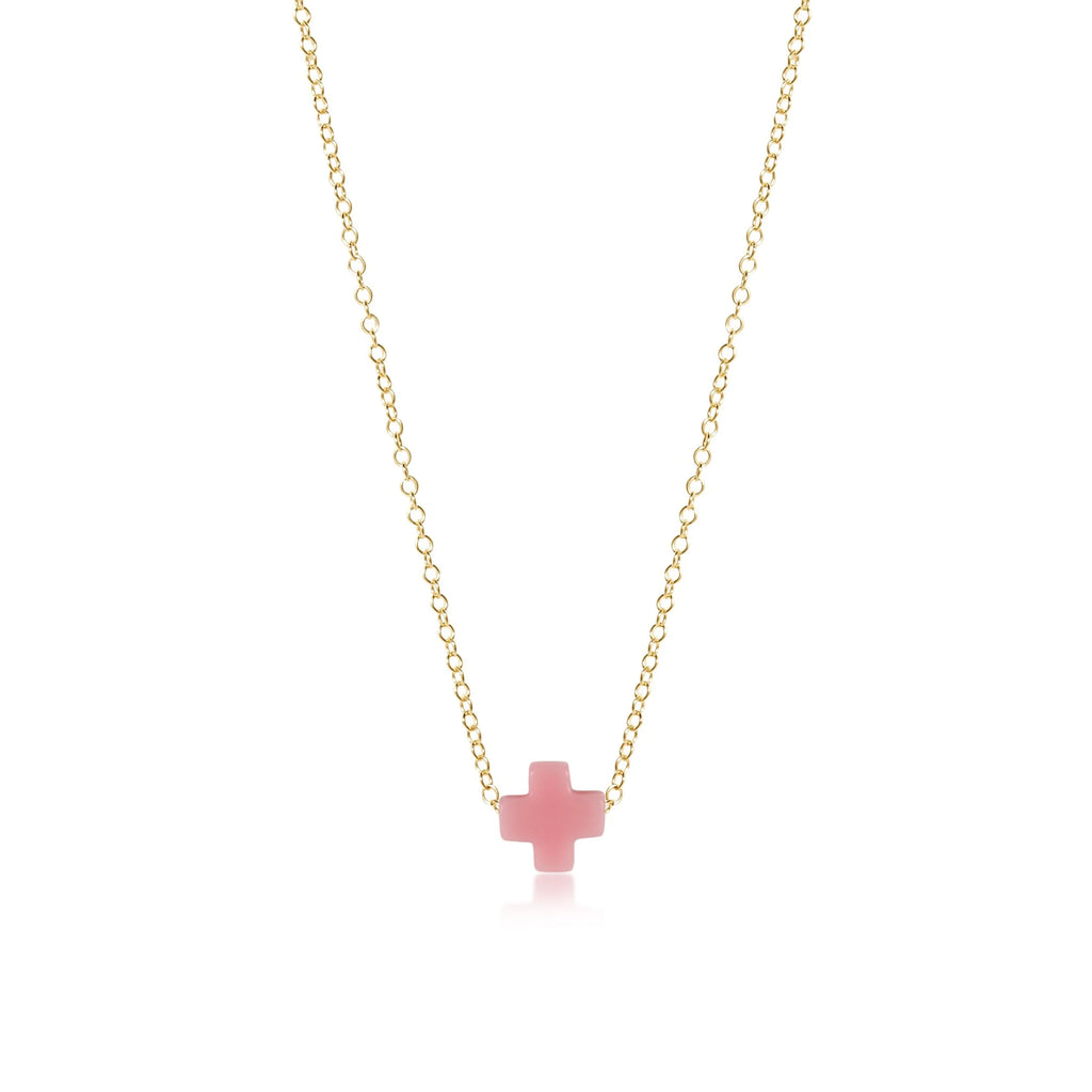 eNewton Design 16" Necklace Gold - Signature Cross Pink