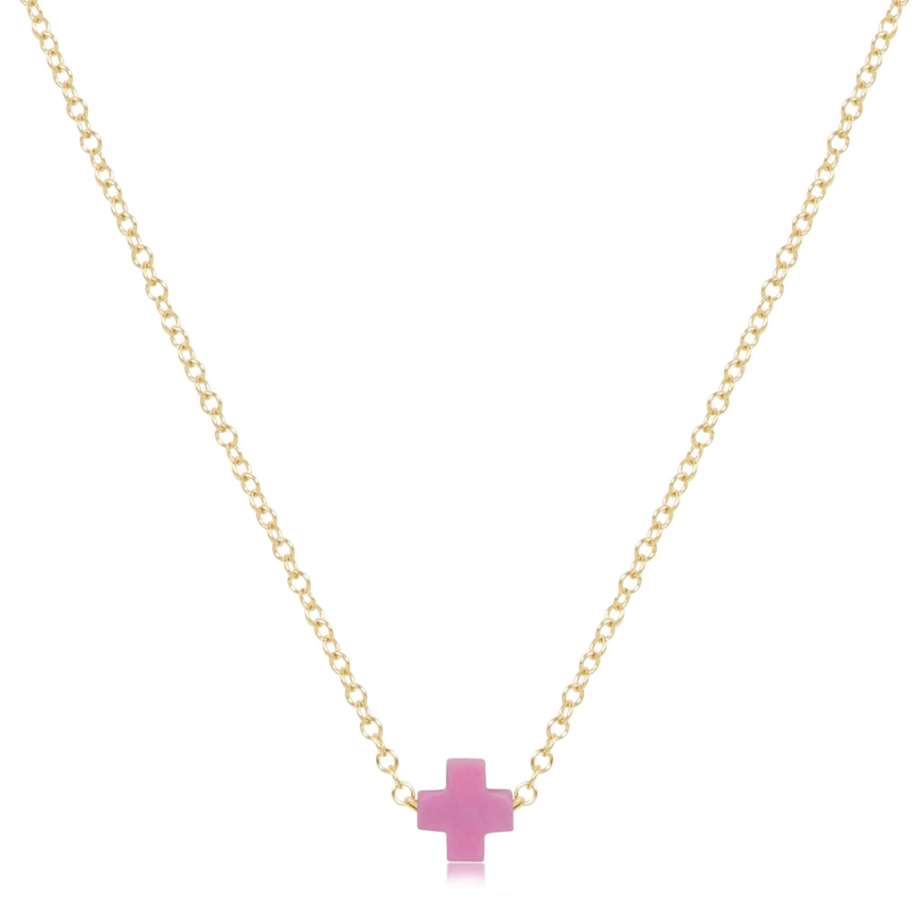 eNewton Design 16" Necklace Gold - Signature Cross Small in Bright Pink