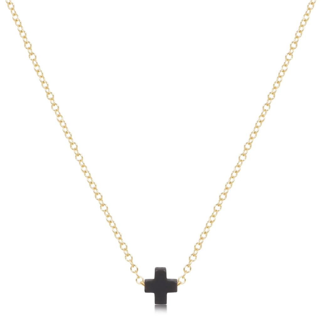 eNewton Design 16" Necklace Gold - Signature Cross Small in Charcoal