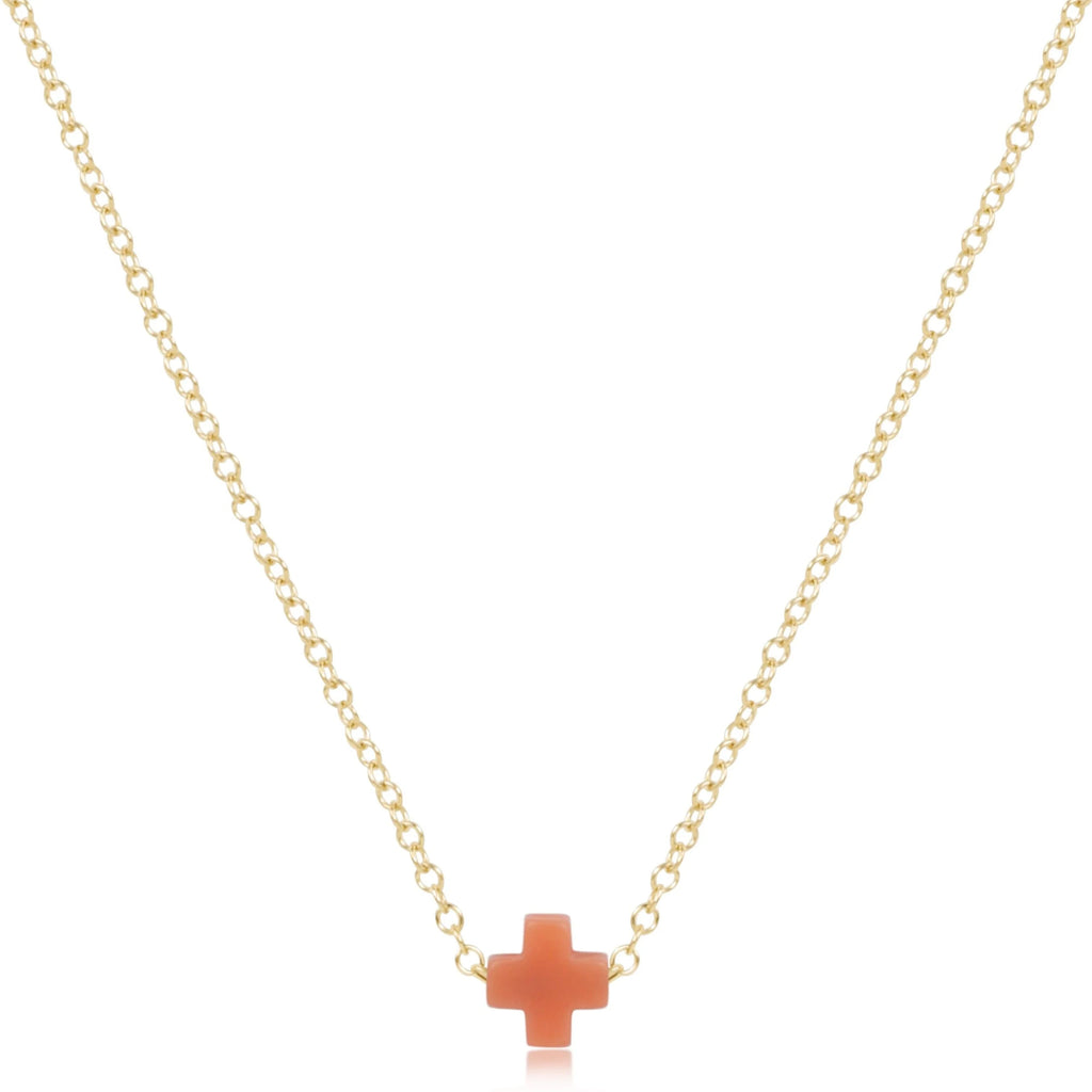 eNewton Design 16" Necklace Gold - Signature Cross Small in Coral