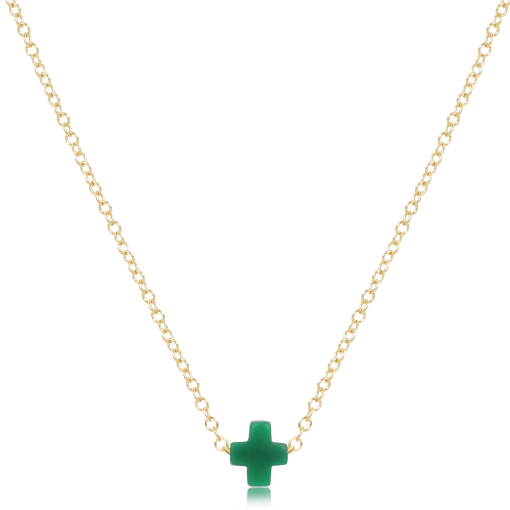 eNewton Design 16" Necklace Gold - Signature Cross Small in Emerald