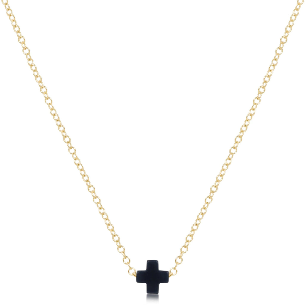 eNewton Design 16" Necklace Gold - Signature Cross Small in Navy