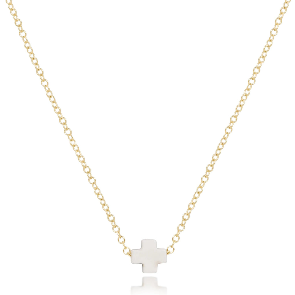 eNewton Design 16" Necklace Gold - Signature Cross Small in Off-White