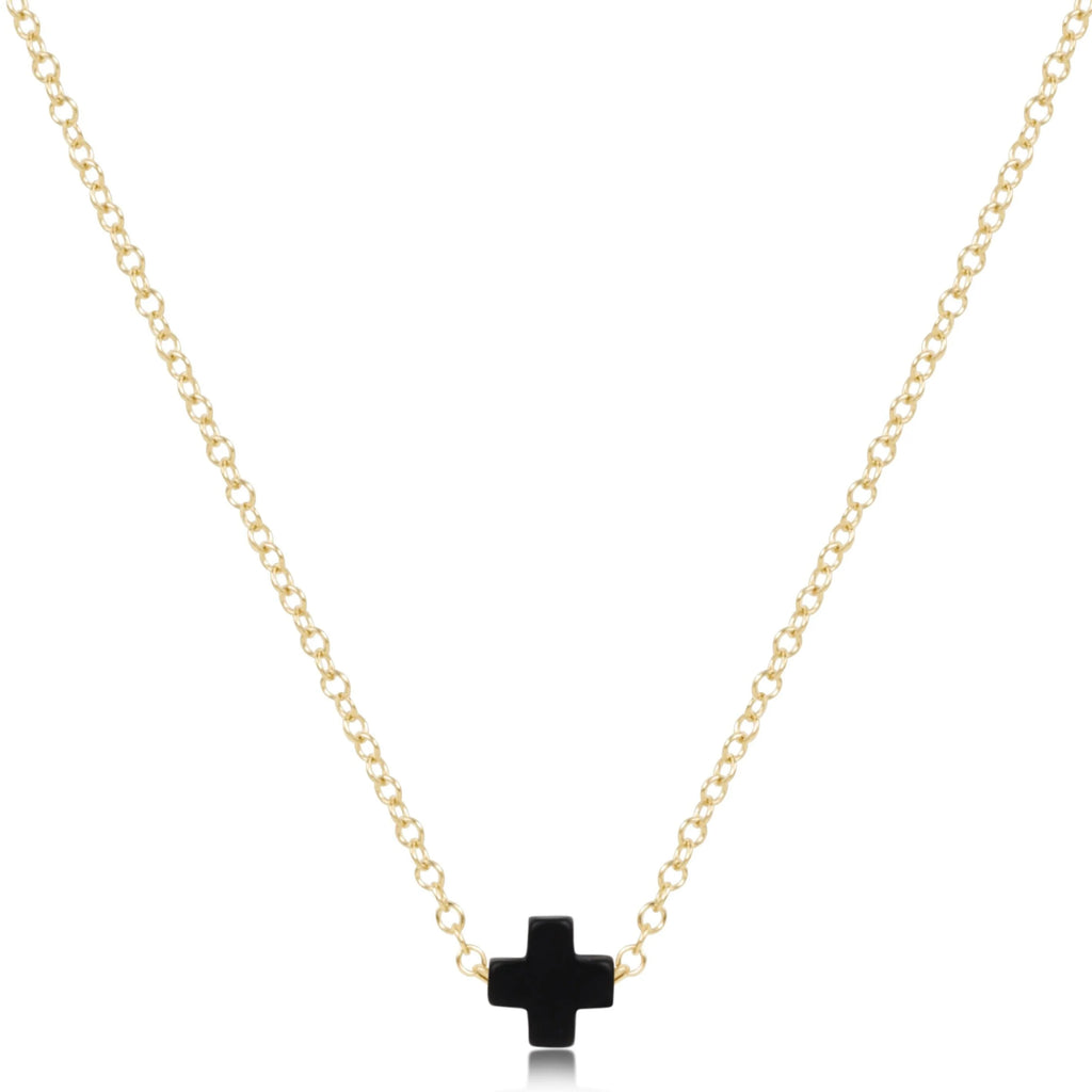 eNewton Design 16" Necklace Gold - Signature Cross Small in Onyx