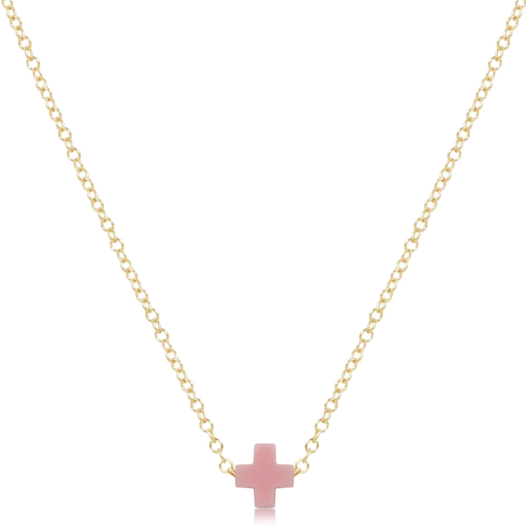 eNewton Design 16" Necklace Gold - Signature Cross Small in Pink