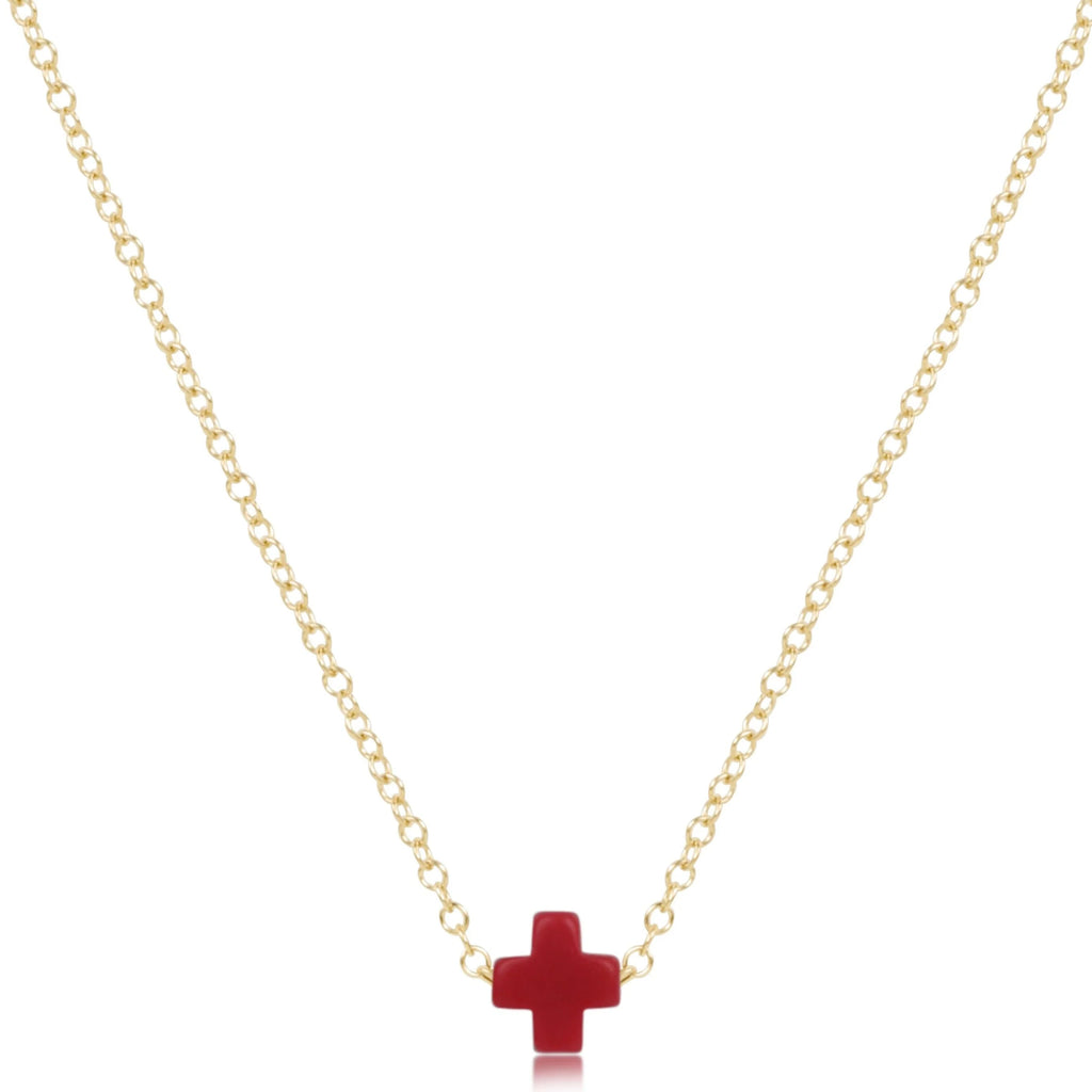 eNewton Design 16" Necklace Gold - Signature Cross Small in Red