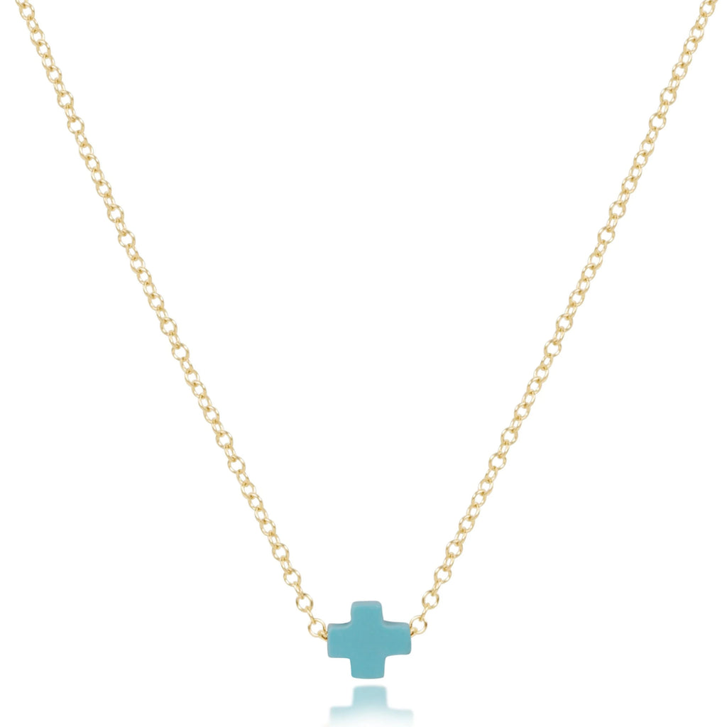 eNewton Design 16" Necklace Gold - Signature Cross Small in Turquoise