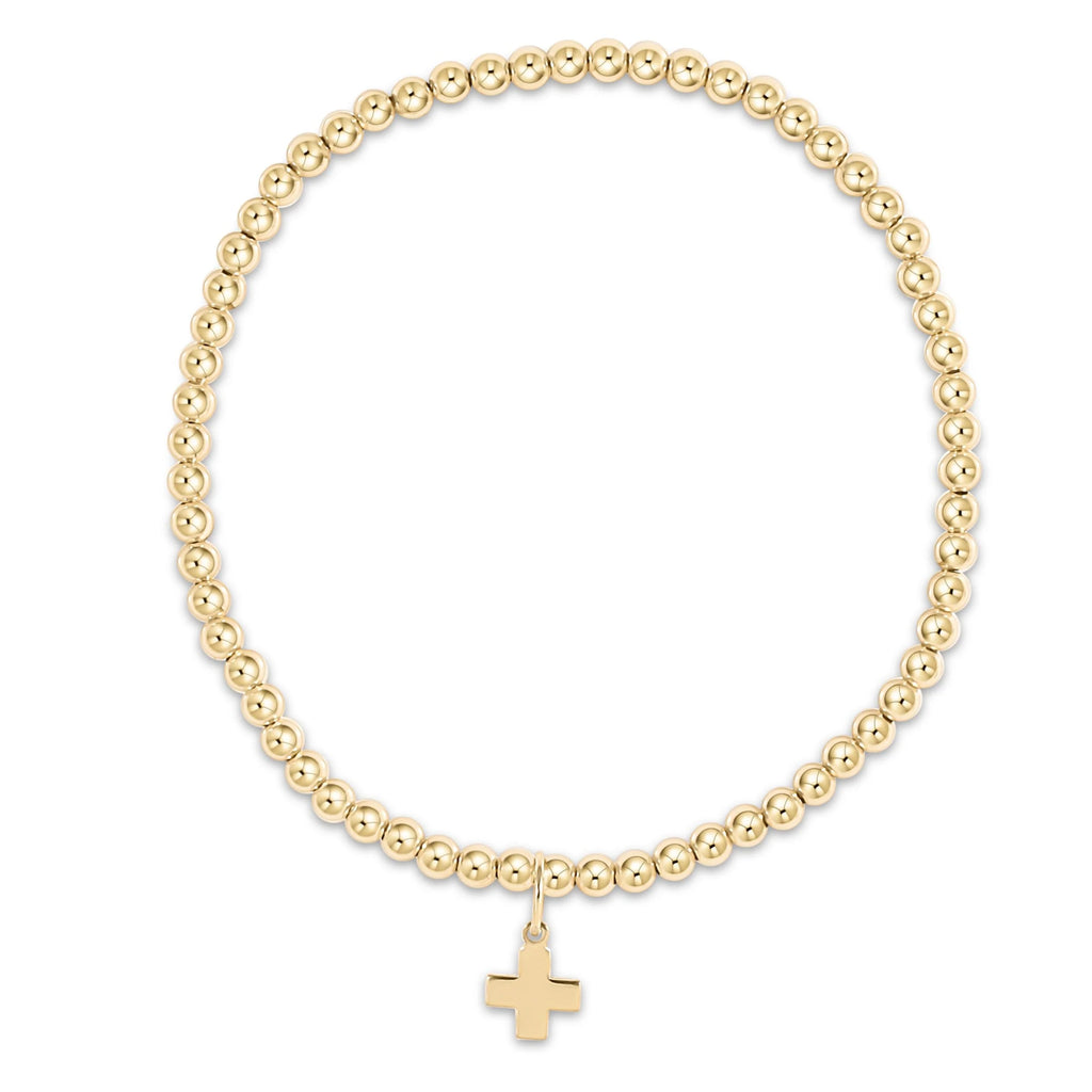 eNewton Design Classic Gold 3mm Bead Bracelet - Signature Cross Gold Charm