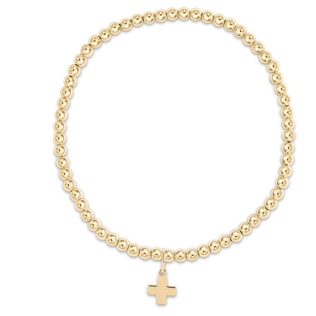 eNewton Design Egirl Classic Gold 3mm Bead Bracelet - Signature Cross Gold Charm