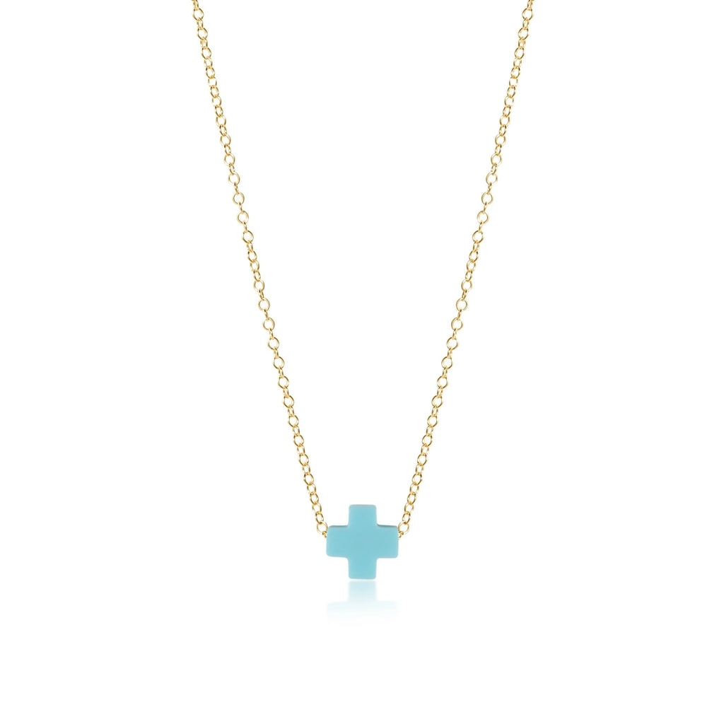 eNewton Design Egirl Signature Cross Necklace Gold 14" Turquoise