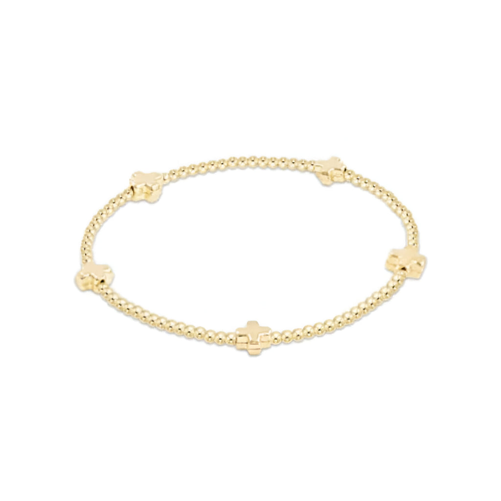 eNewton Design Egirl Signature Cross Small Gold Pattern 2mm Bead Bracelet in Gold