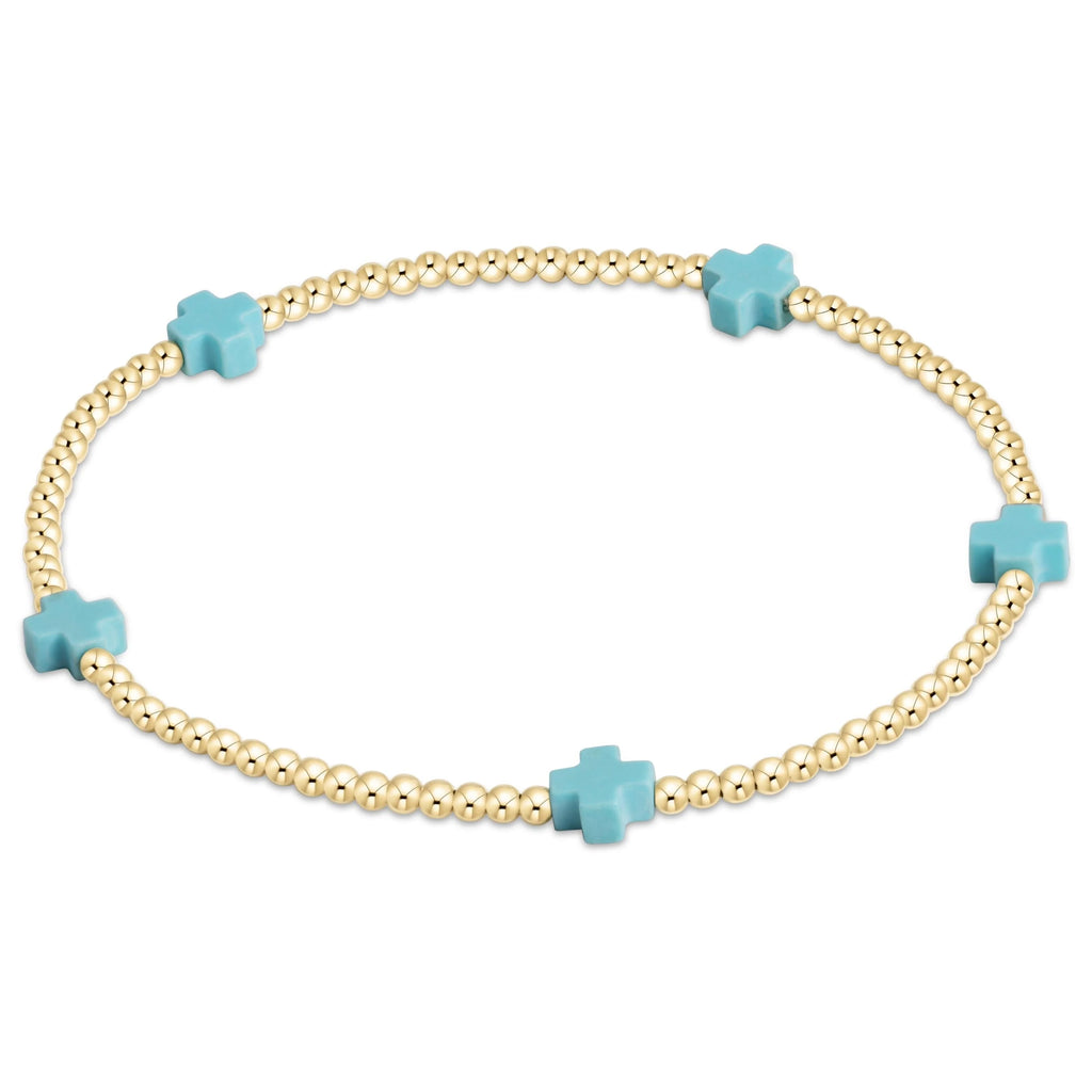 eNewton Design Egirl Signature Cross Small Gold Pattern 2mm Bead Bracelet in Turquoise