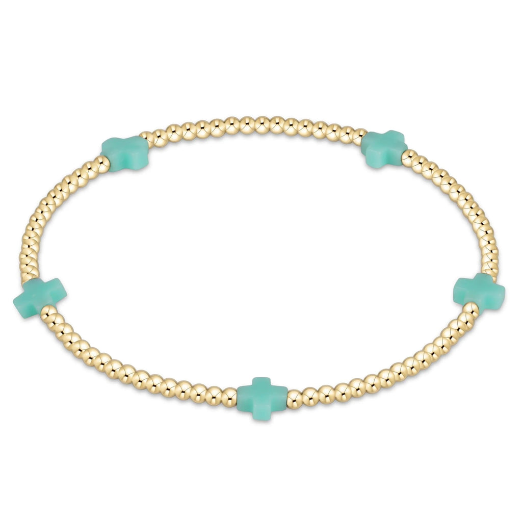 eNewton Design Egirl Signature Cross Small Gold Pattern 2mm Bead Bracelet in Mint