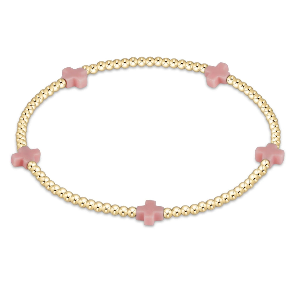 eNewton Design Egirl Signature Cross Small Gold Pattern 2mm Bead Bracelet in Pink