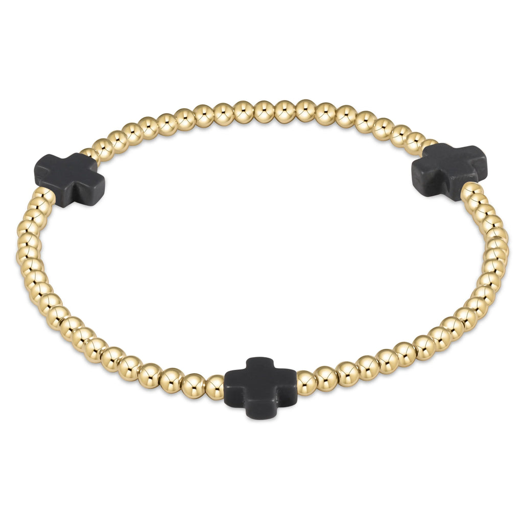 eNewton Design Extends - Signature Cross Gold Pattern 3mm Bead Bracelet in Charcoal