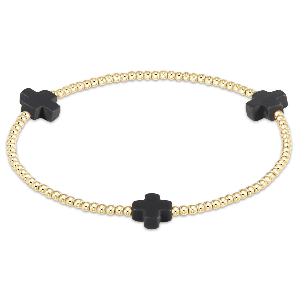 eNewton Design Signature Cross Gold Pattern 2mm Bead Bracelet in Charcoal