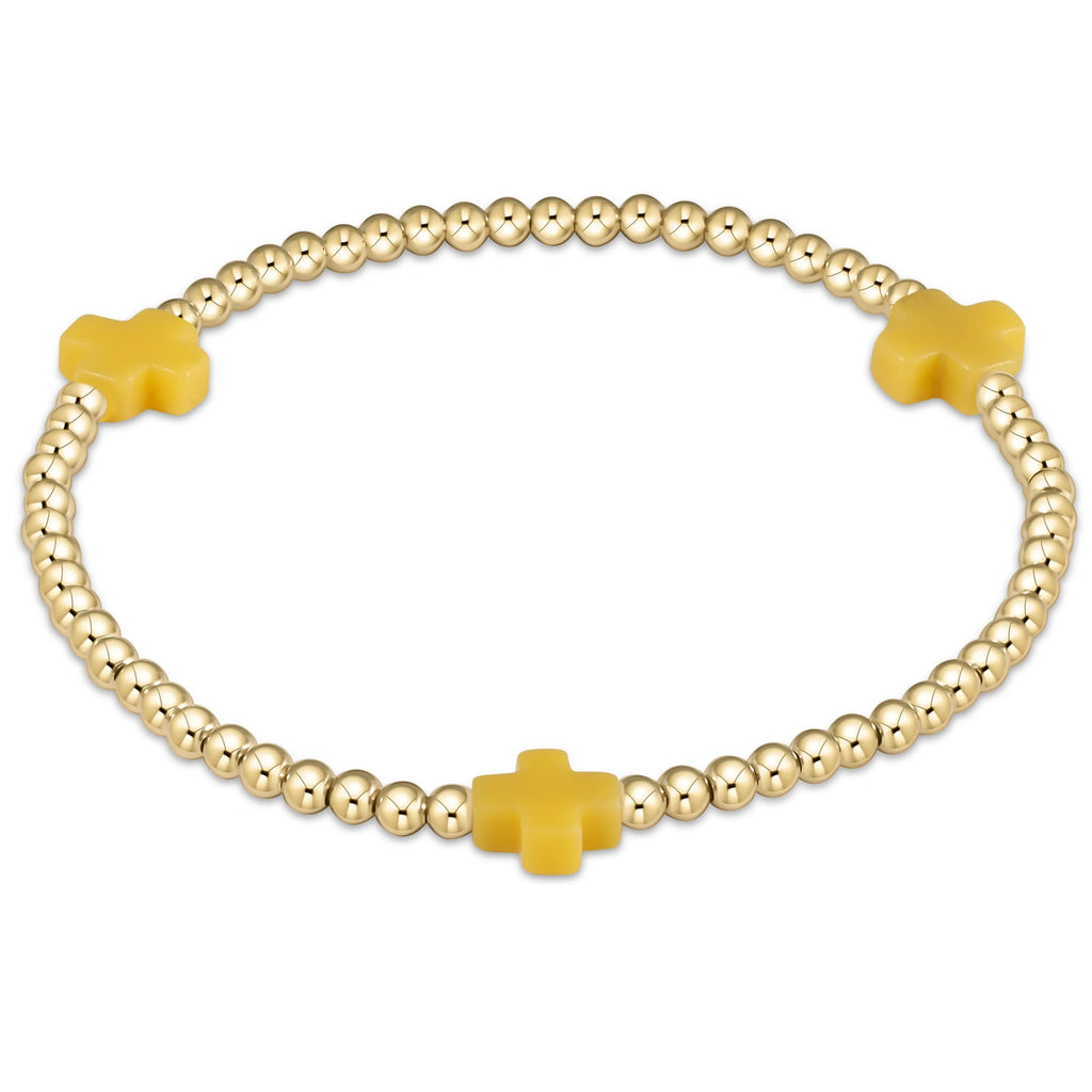 eNewton Design Signature Cross Gold Pattern 3mm Bead Bracelet Canary