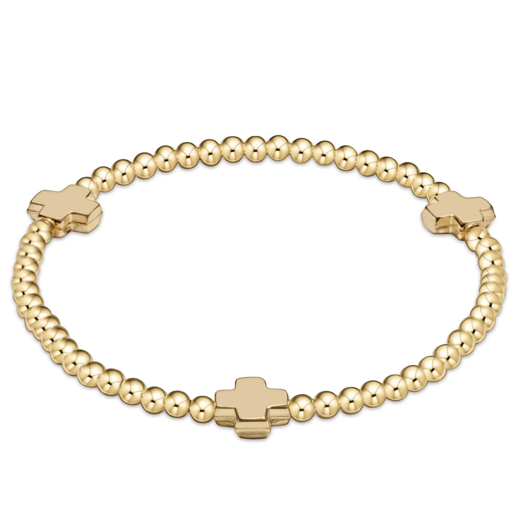 eNewton Design Signature Cross Gold Pattern 3mm Bead Bracelet - Gold