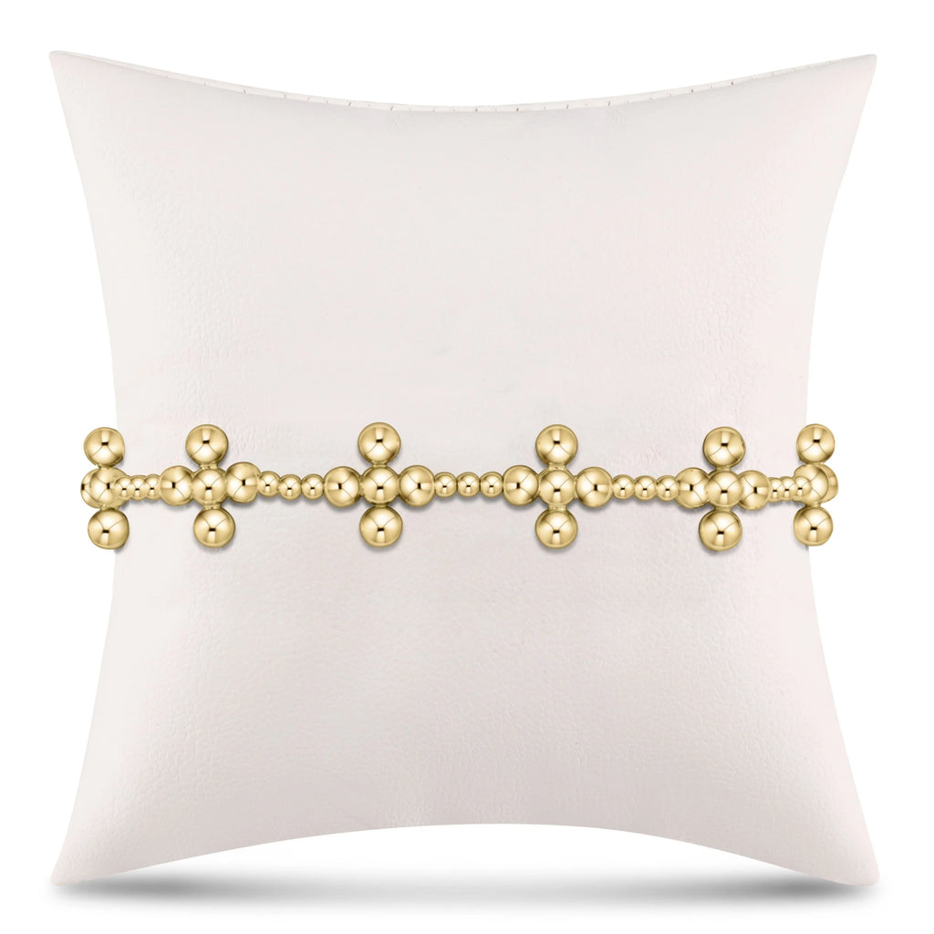 eNewton Design Signature Cross Sincerity Pattern 2.5mm Bead Bracelet - Classic Beaded Signature Cross Gold - 4mm Bead Gold