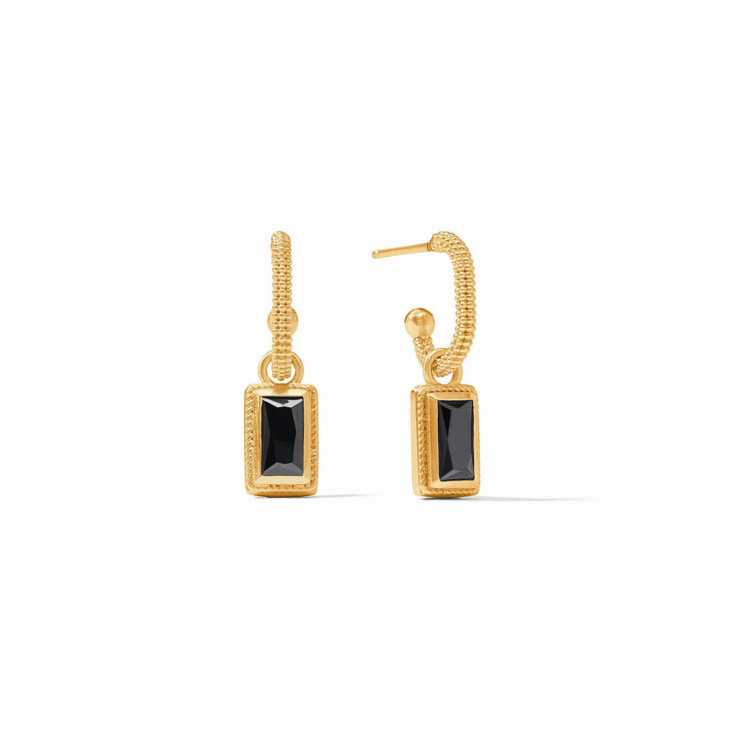 Julie Vos Baguette Hoop & Charm Earring with Obsidian Black Stones