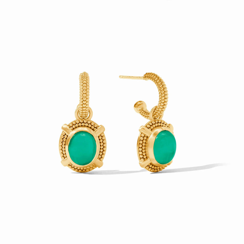 Julie Vos Cabochon Hoop & Charm Earring in Iridescent Emerald Green