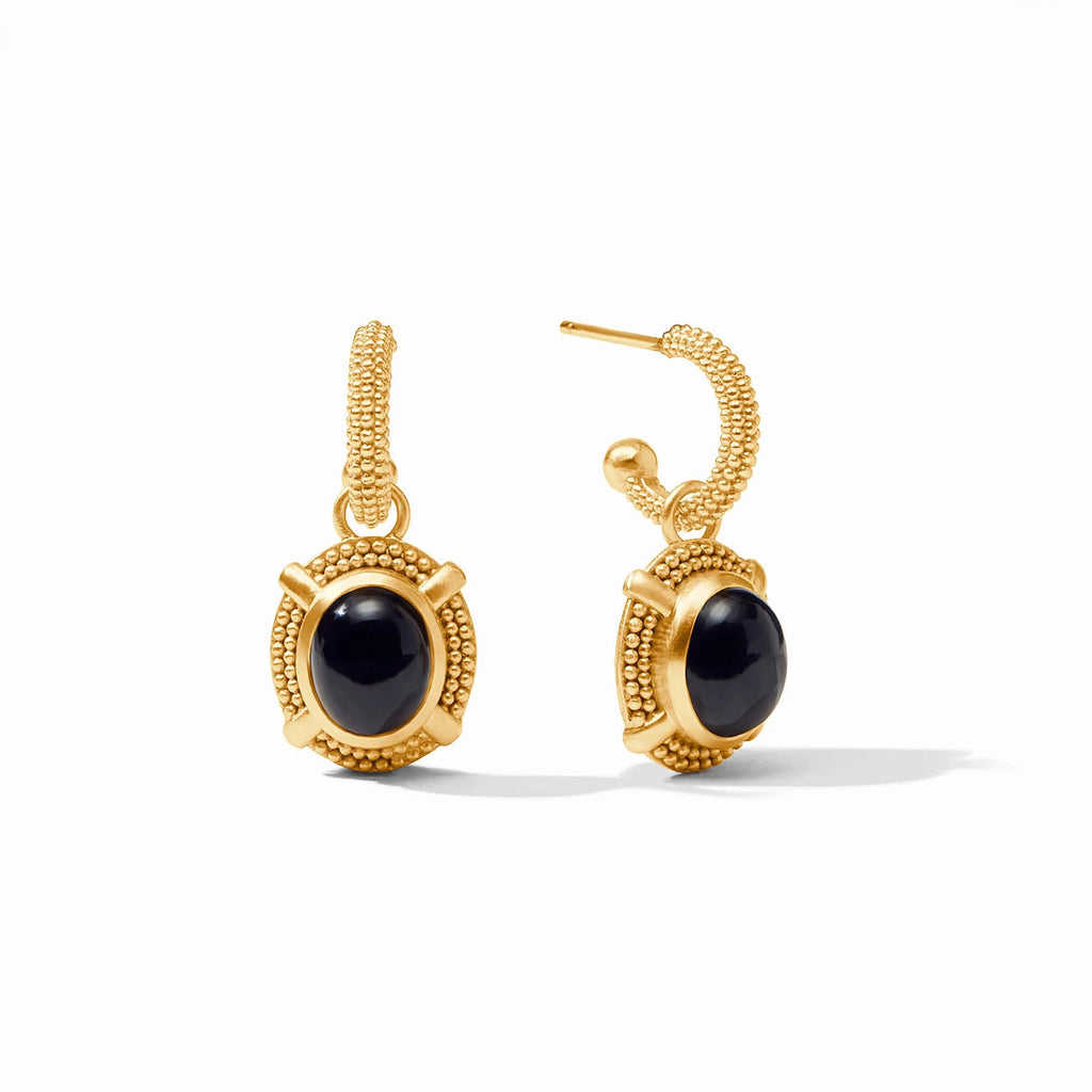 Julie Vos Cabochon Hoop & Charm Earring in Obsidian Black