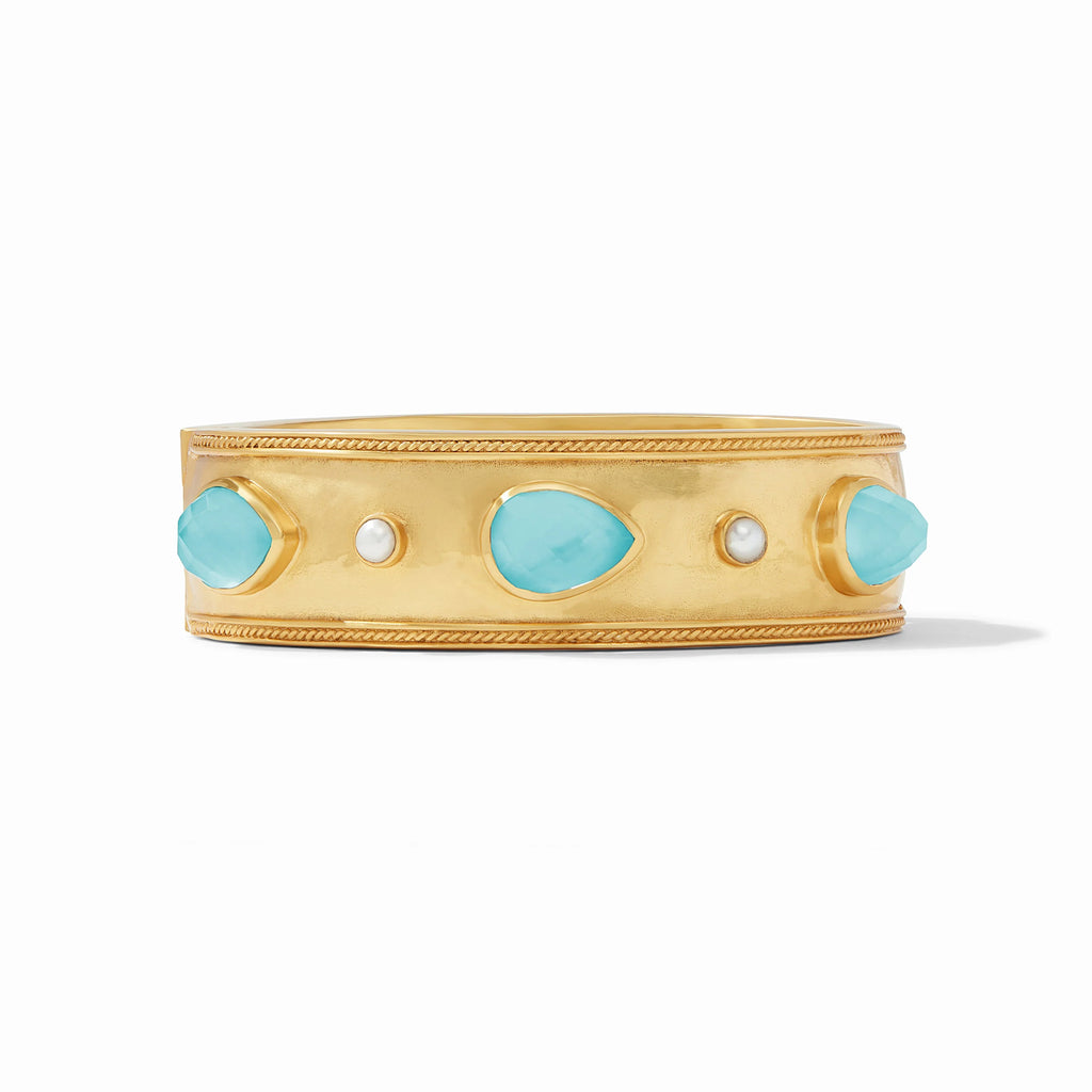 Julie Vos Cannes Stone Statement Hinge Bangle in Iridescent Bahamian Blue