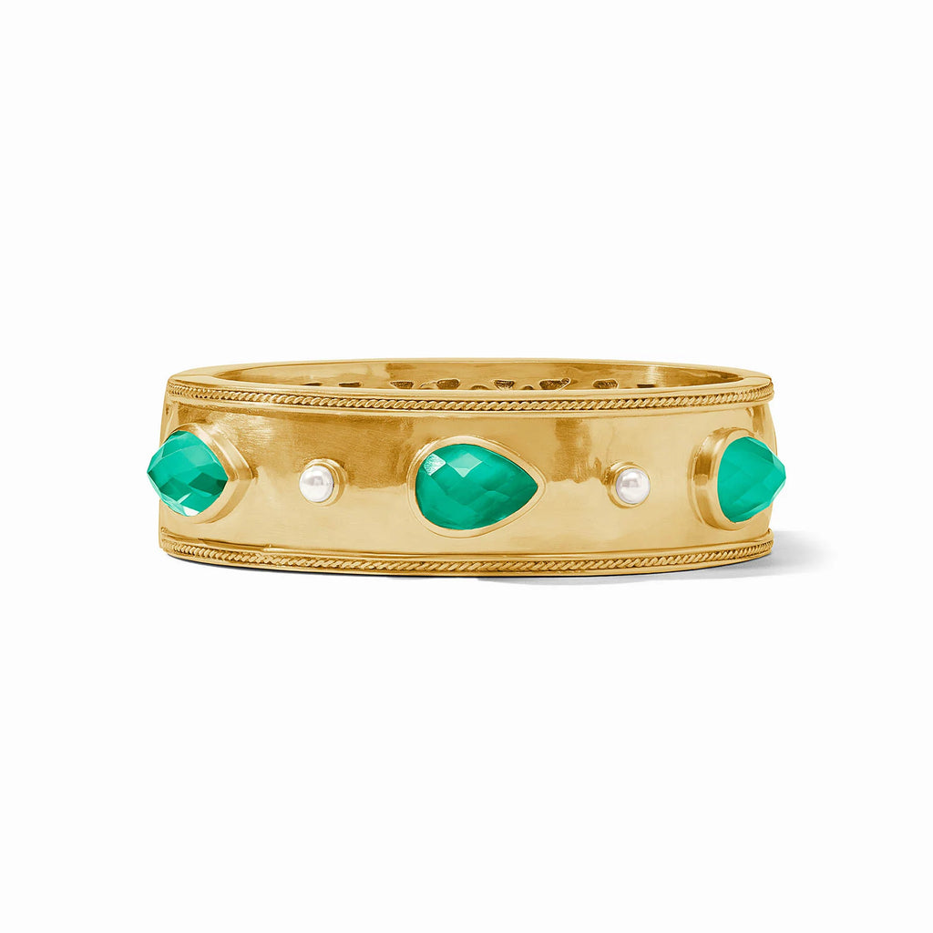 Julie Vos Cannes Stone Statement Hinge Bangle in Iridescent Emerald Green