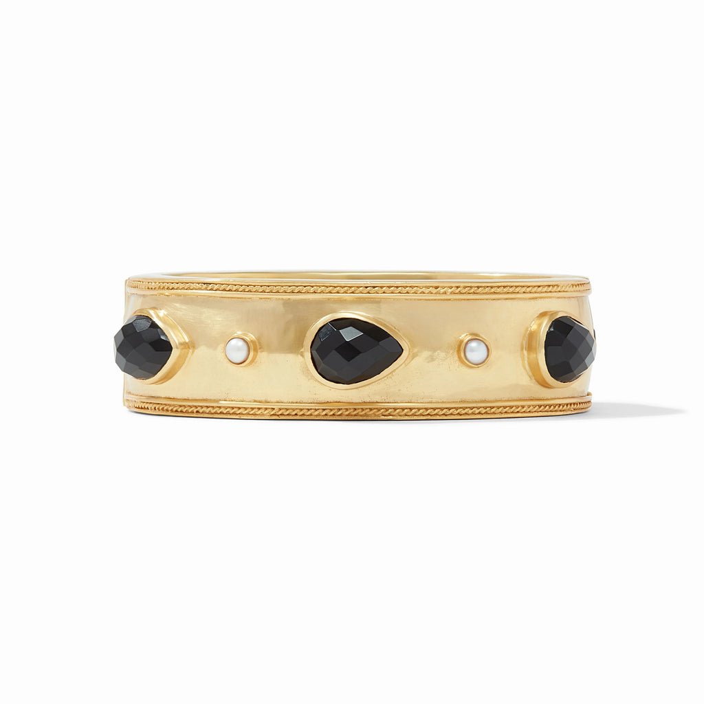 Julie Vos Cannes Stone Statement Hinge Bangle in Obsidian Black