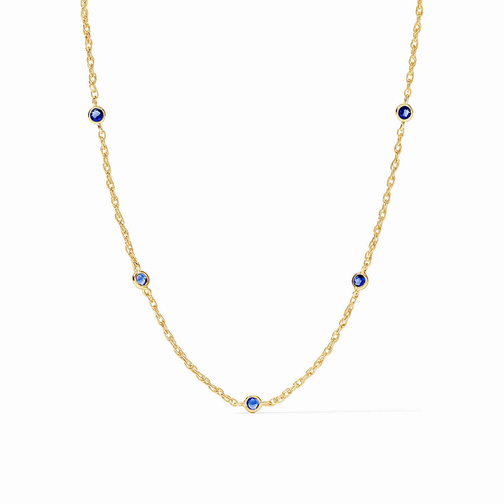 Julie Vos Celeste Delicate Station Necklace in Sapphire Blue CZ