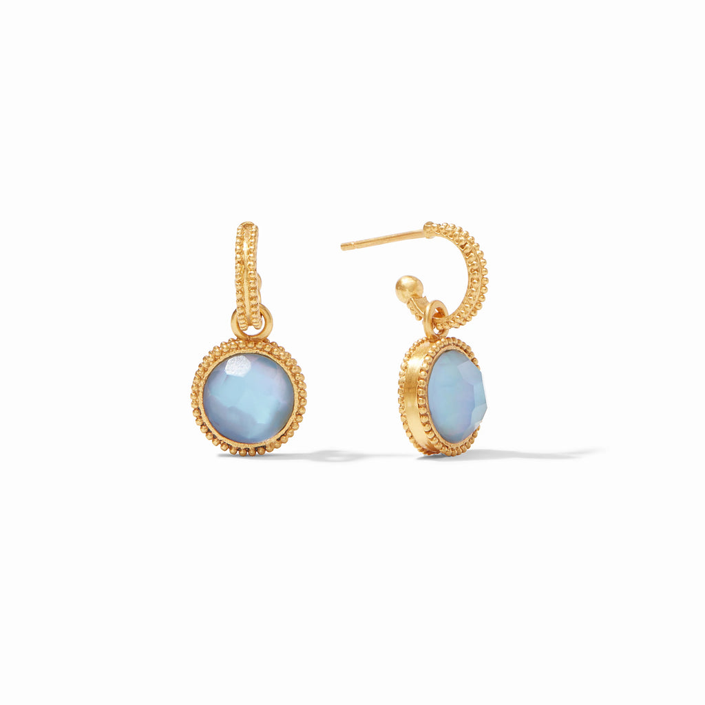 Julie Vos Fleur-de-Lis Hoop & Charm Earring in Iridescent Chalcedony Blue