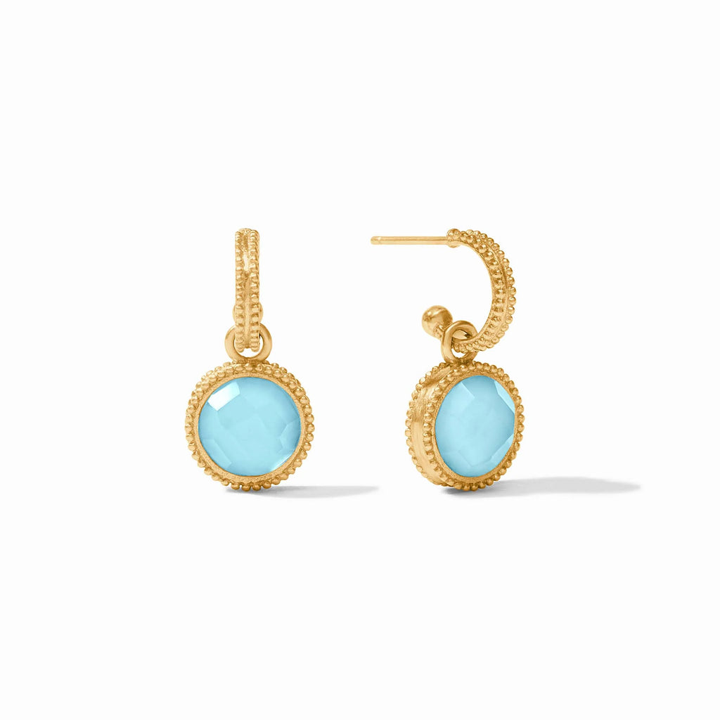 Julie Vos Fleur-de-Lis Hoop & Charm Earring in Iridescent Capri Blue