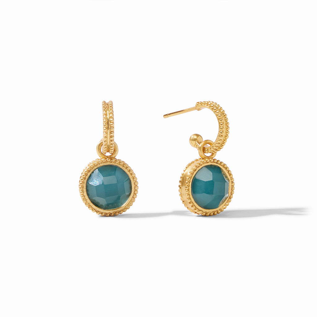 Julie Vos Fleur-de-Lis Hoop & Charm Earring in Iridescent Peacock Blue