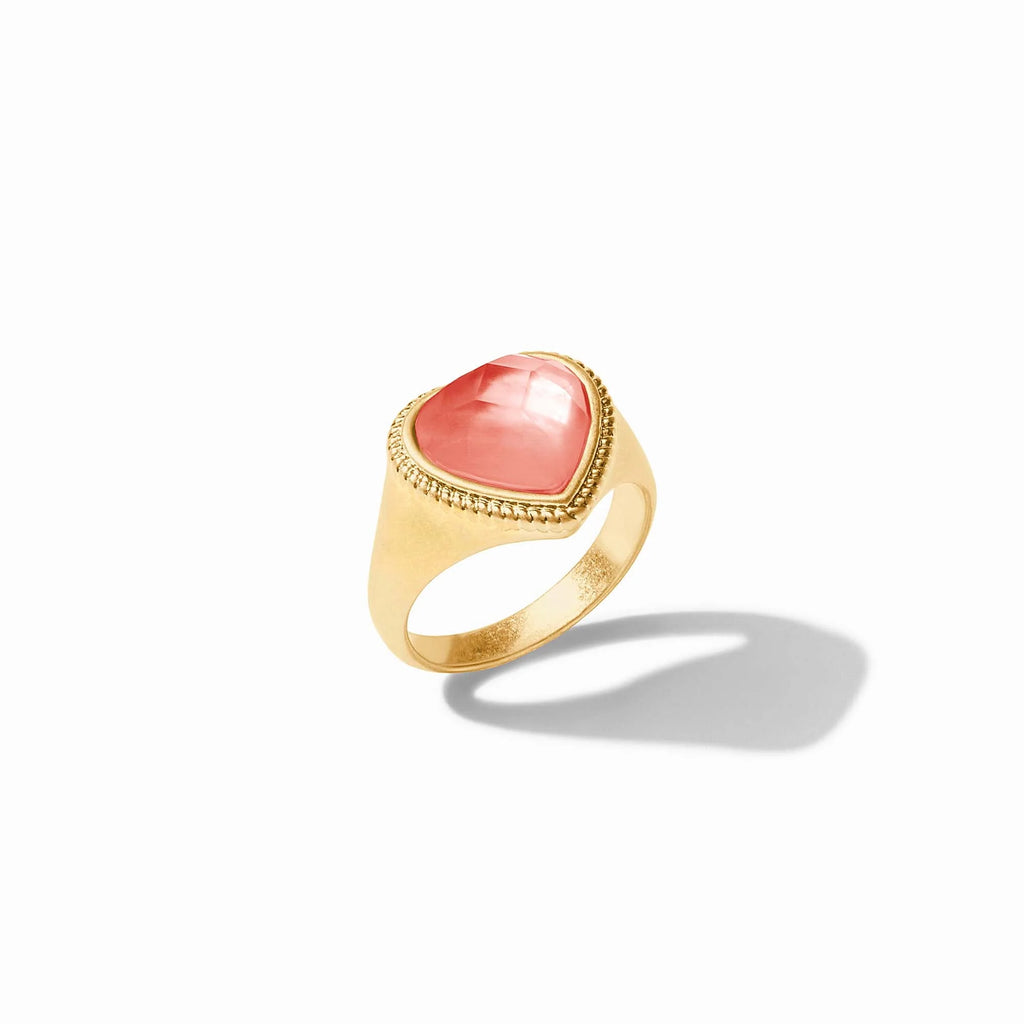 Julie Vos Heart Signet Ring in Iridescent Blush Pink