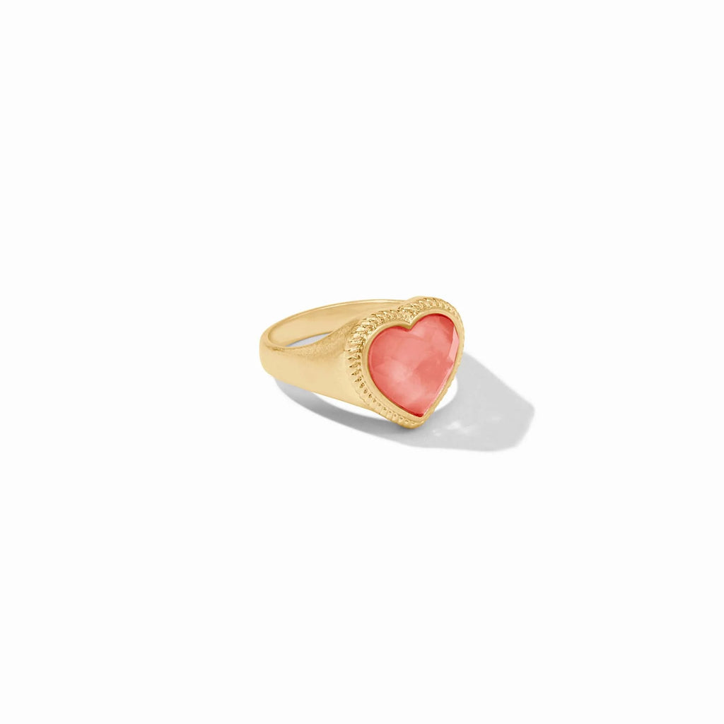 Julie Vos Heart Signet Ring in Iridescent Blush Pink