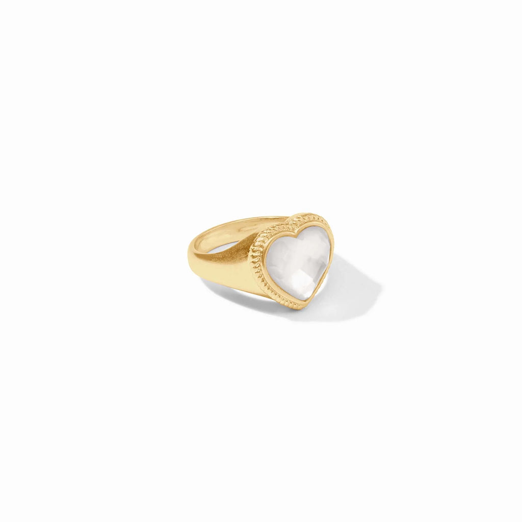 Julie Vos Heart Signet Ring in Iridescent Clear Crystal