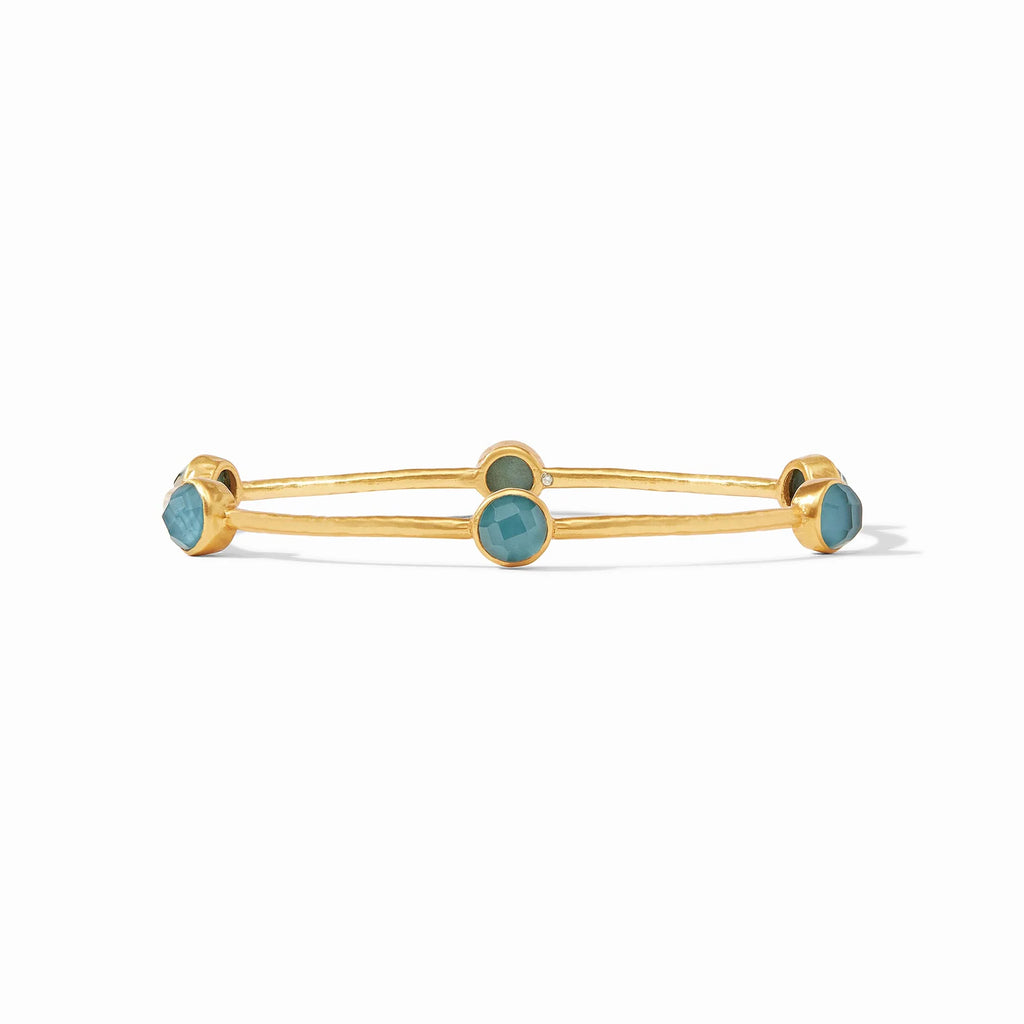 Julie Vos Milano Luxe Gold Bangle with Iridescent Peacock Blue Gemstones